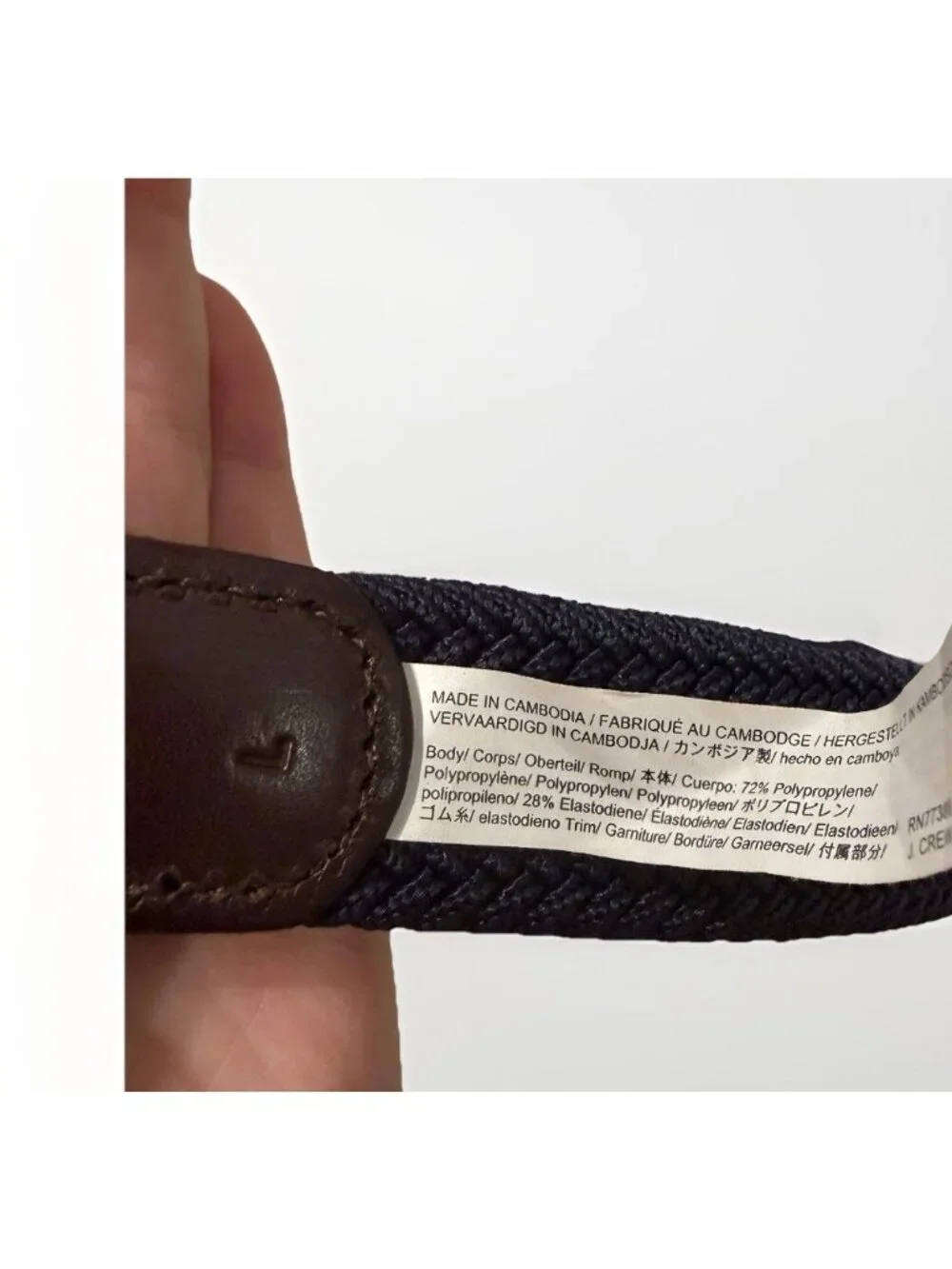 J Crew Factory Men’s Navy Blue Woven Belt Size L Large with leather ends